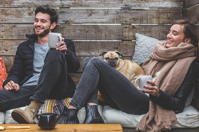 happy couple with dog