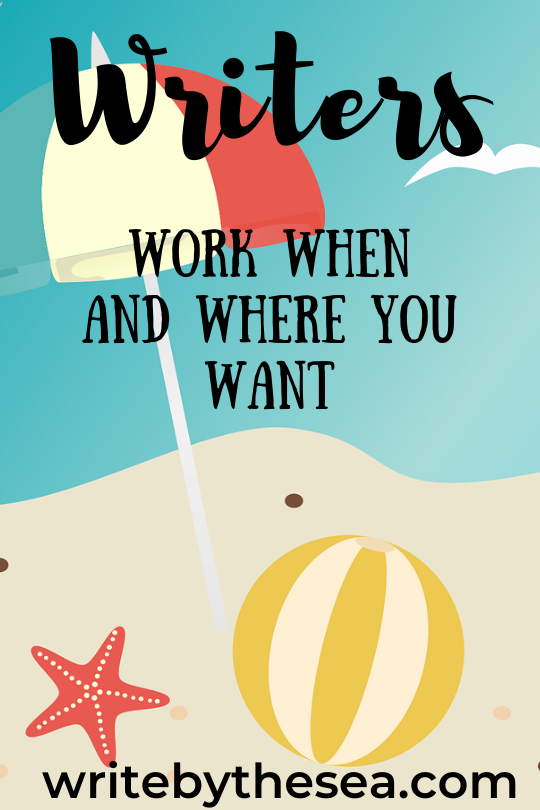 beach illustration saying work when and where you want