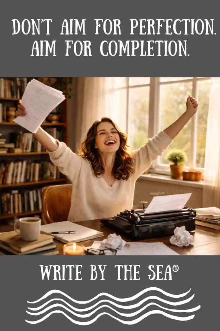 Woman celebrating success, law of attraction for writers, positive mindset, writing motivation.